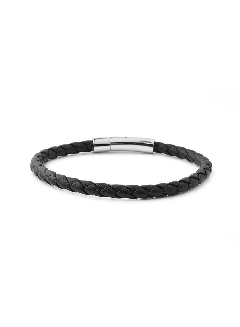 Riblor Fabio Leather Bracelet Black And Silver - Image 3
